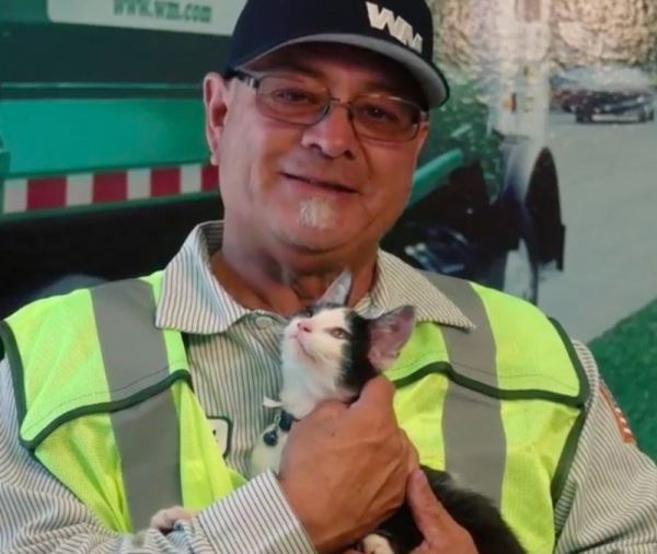 Мусорщик нашел маленького котенка в своем грузовике, а потом забрал к себе насовсем